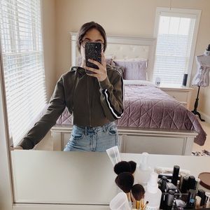 Forever 21 Olive Cropped Zip-Up